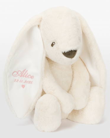 Cremefarvet kanin med rosa brodering