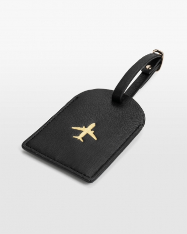 Bagagemærkat med adresseoplysninger i sort vegansk læder