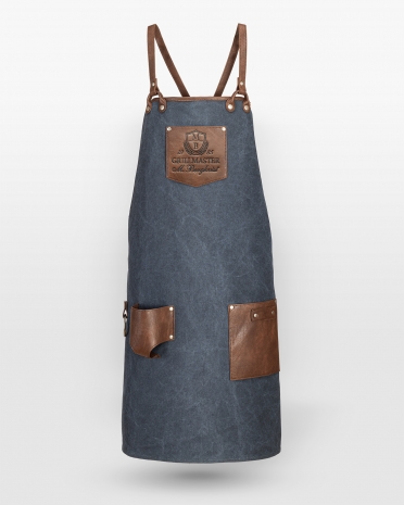 Brunt og marinblåt forklæde med navn