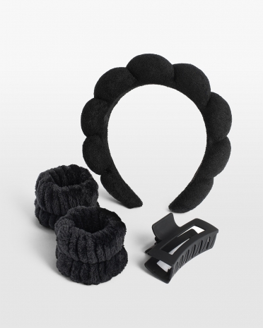 Sæt med sort hårbånd, hårklemme og armbånd