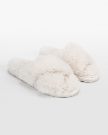 Fluffy dametoffel i cremefarve