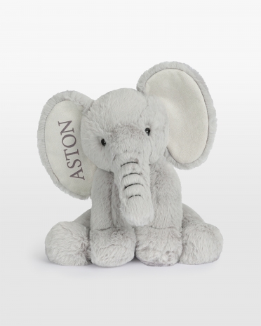 Bamse-elefant med brunt broderet navn Exportera till Kalkylark