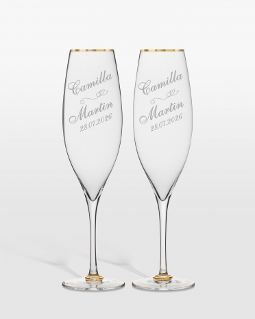Champagneglas med guldkant og personlig gravering