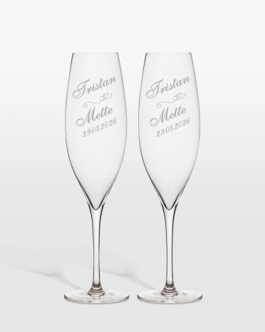 Personligt graverede champagneglas til brudeparret