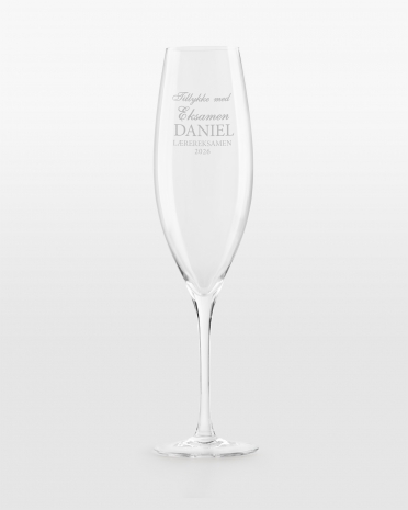 Champagneglas med personlig tekst, perfekt dimissionsgave