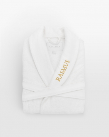 hvid broderet badekåbe med navn