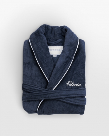marineblå badekåbe med navn