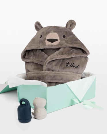 Sæt med badekåbe med navn og badelegetøj