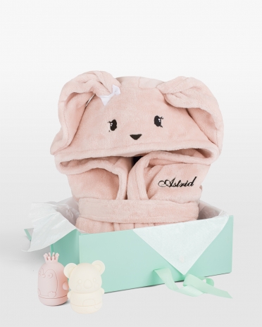 Sæt med badekåbe med navn og badelegetøj