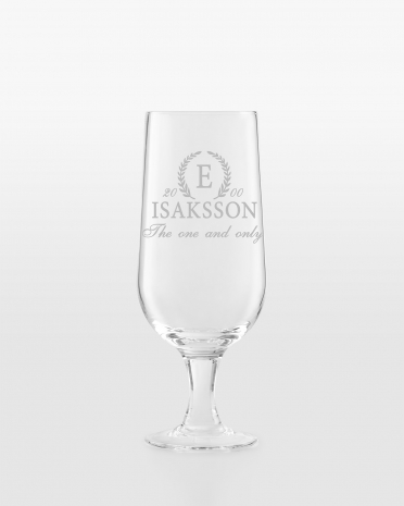 Ølglas som graveres med valgfrit navn, personlig hilsen og årstal