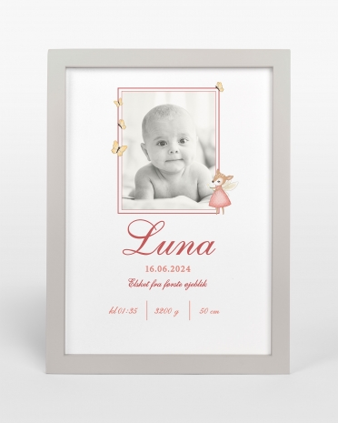Dåbstavle med barnets fødselsoplysninger