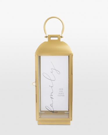 Guldfarvet lanterne med navn