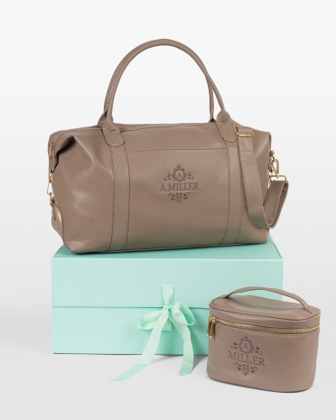Weekendtaske & beauty bag med navn, nougat - Pristine