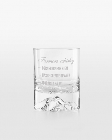 Whiskyglas, der graveres med personlig tekst
