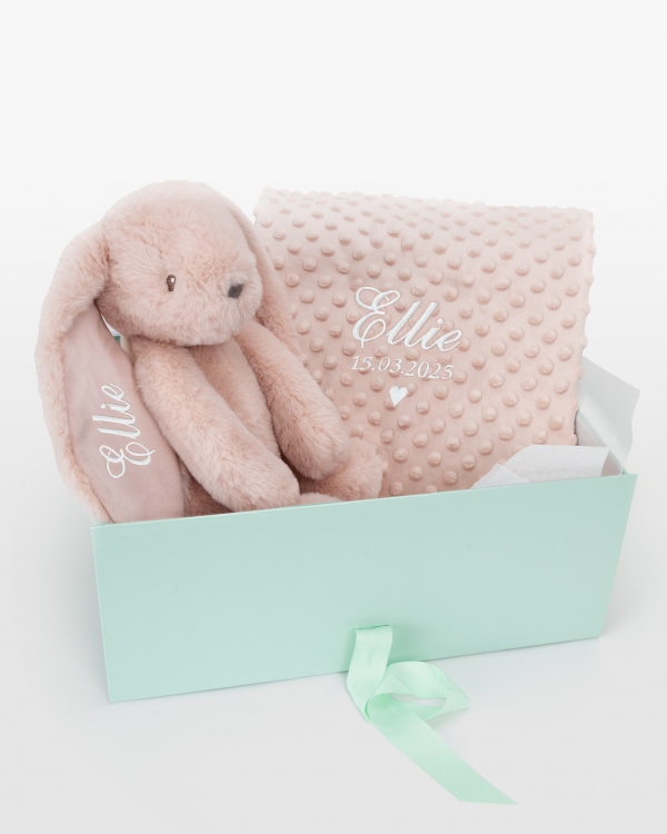 Gavesæt med bamse og babytæppe i lyserød
