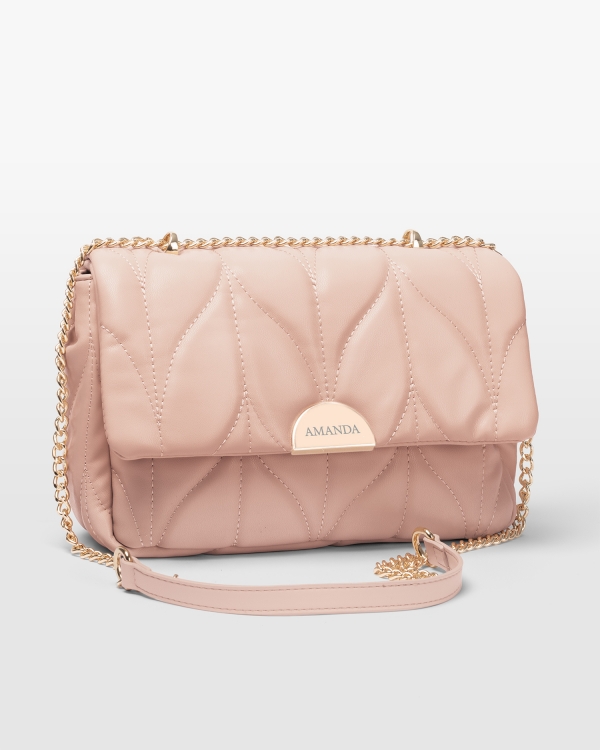 Lyserød håndtaske med indgraveret navn