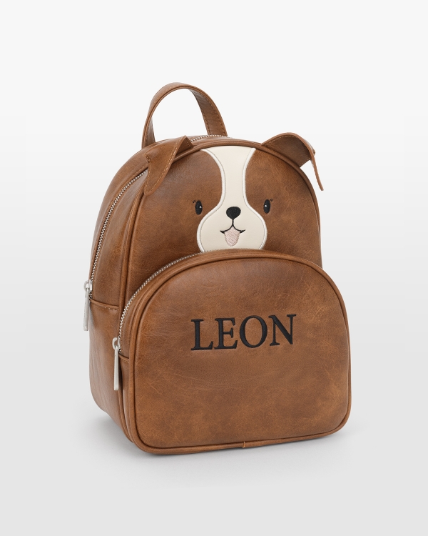 Børnehaverygsæk med navn med motiv af en hundehvalp