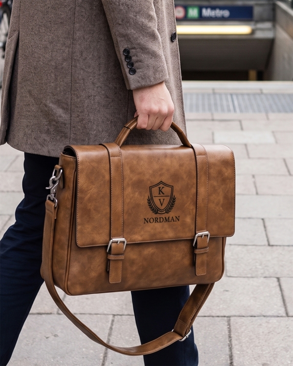 Personligt broderet skuldertaske i cognac