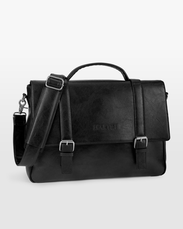 Sort laptoptaske med sort navnebroderi