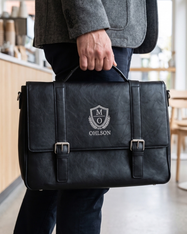 Sort skuldertaske med personligt broderi
