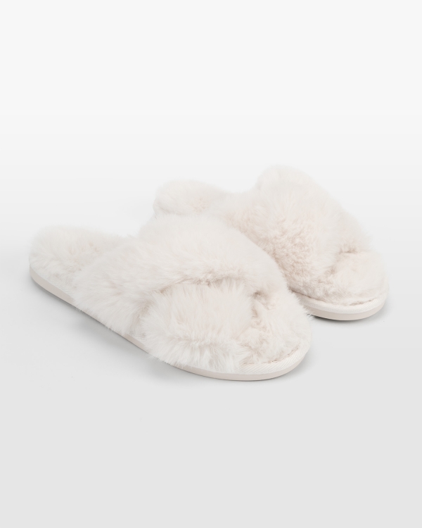 Fluffy dametoffel i cremefarve