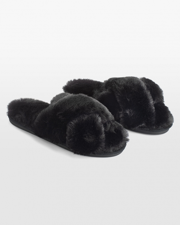 sorte fluffy dametøfler