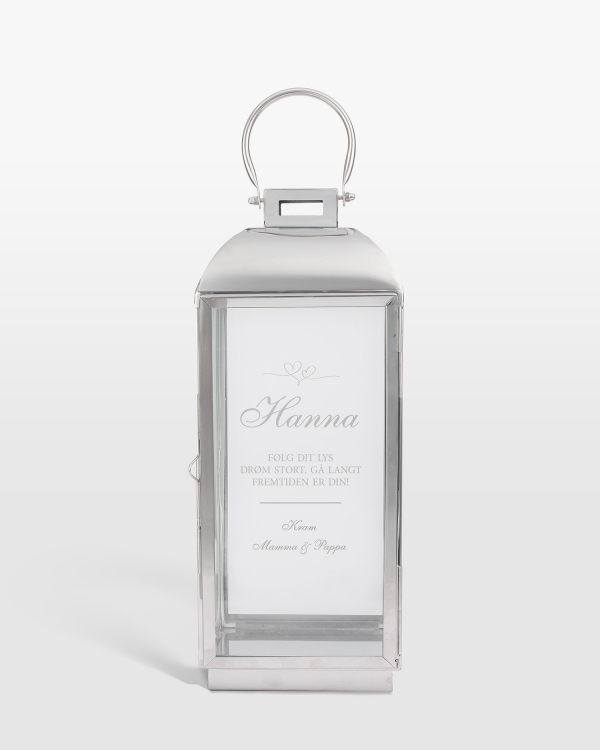 Lanterne med navn, sølv - Hearts