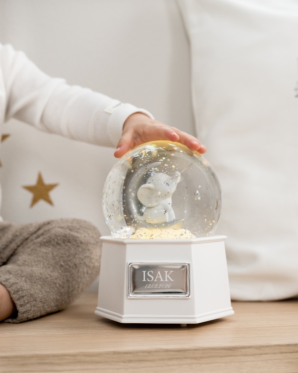 Lampe med spilledåse og indgraveret navn