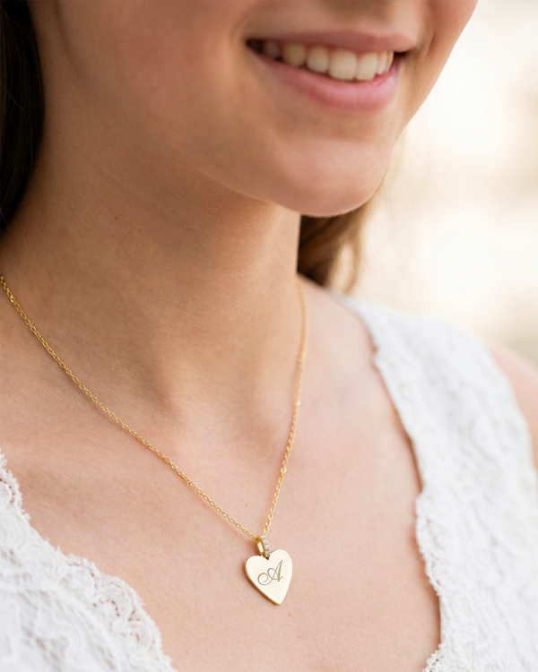 Halskæde i form af et hjerte med personlig gravering