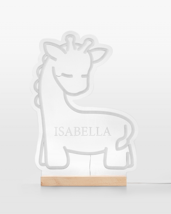 Neonlampe med girafmotiv og gravering