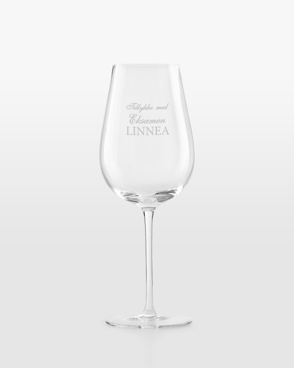 Vinglas med personlig tekst til dimission