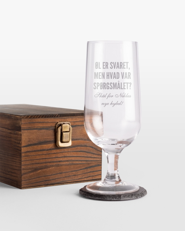 Ølglas med gravering