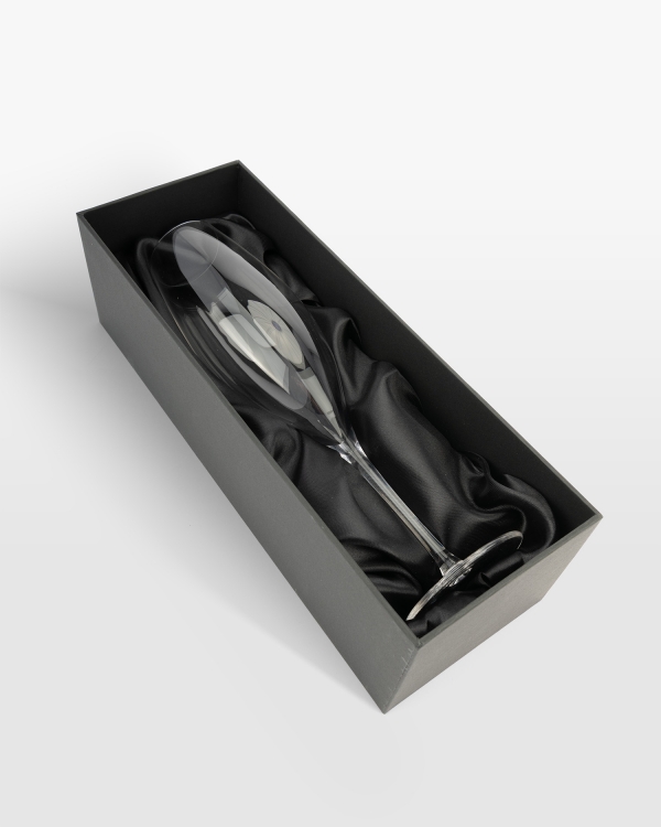 Champagneglas i sort æske