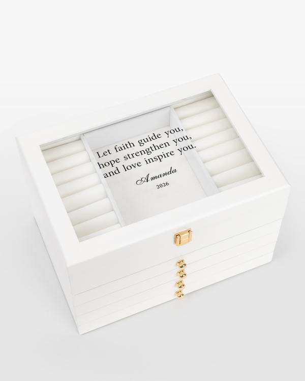 Smykkeskrin, der printes med valgfrit budskab og navn.
