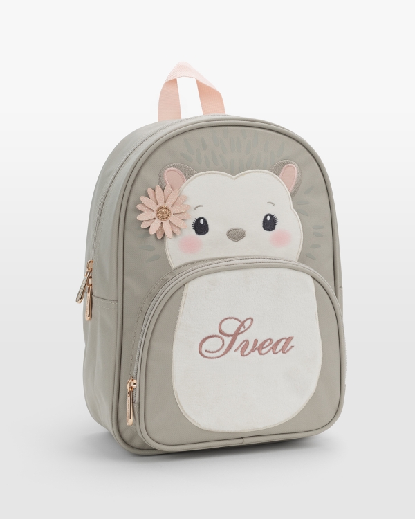 Børnehaverygsæk med navn og pindsvinmotiv