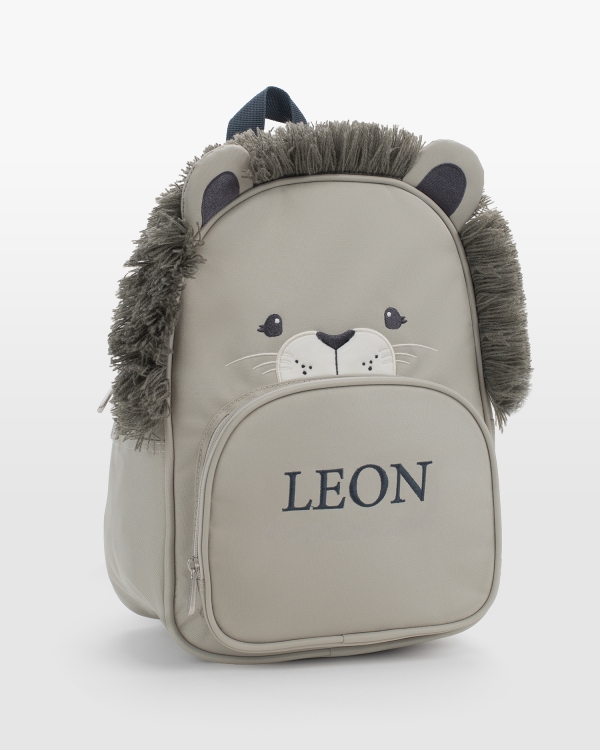 Børnehaverygsæk med navn, med løvemotiv