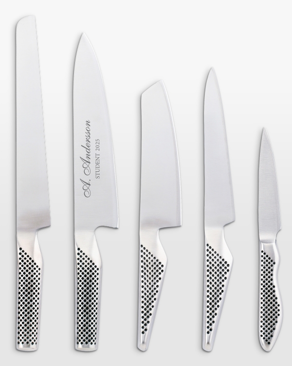 Knivsæt med 5 graverede knive fra Global