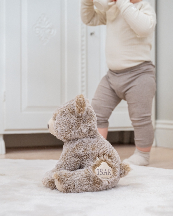 Tøjdyr formet som en bjørn, med navn