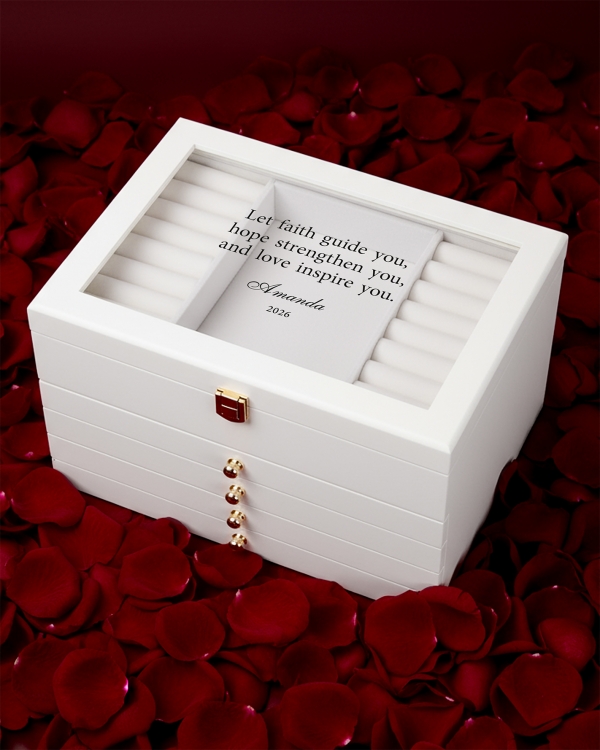 Smykkeskrin med valgfri tekst til Valentinsdag