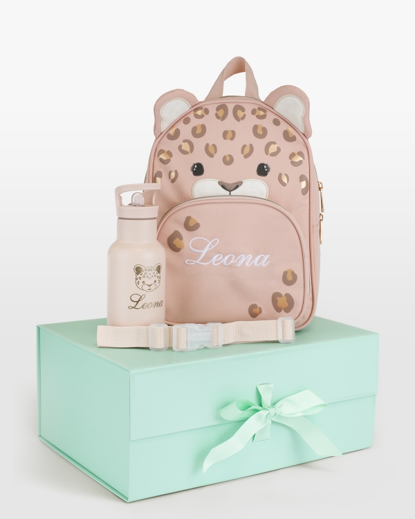 Gavesæt med børnerygsæk, drikkedunk og brystrem