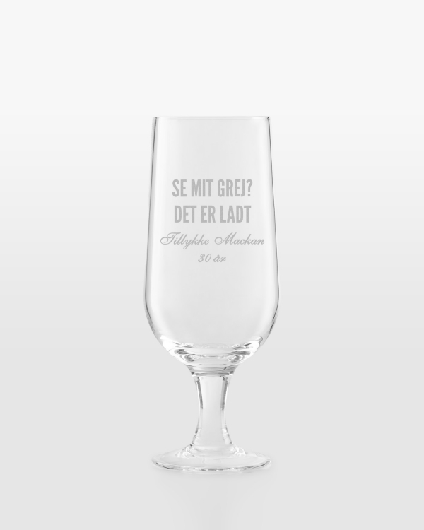 Graveret ølglas med personlig gravering