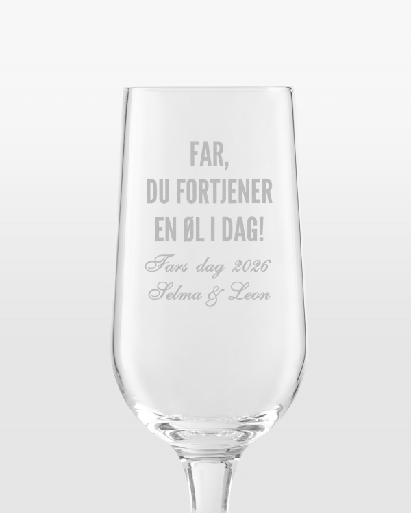 Graveret ølglas med personlig tekst til far