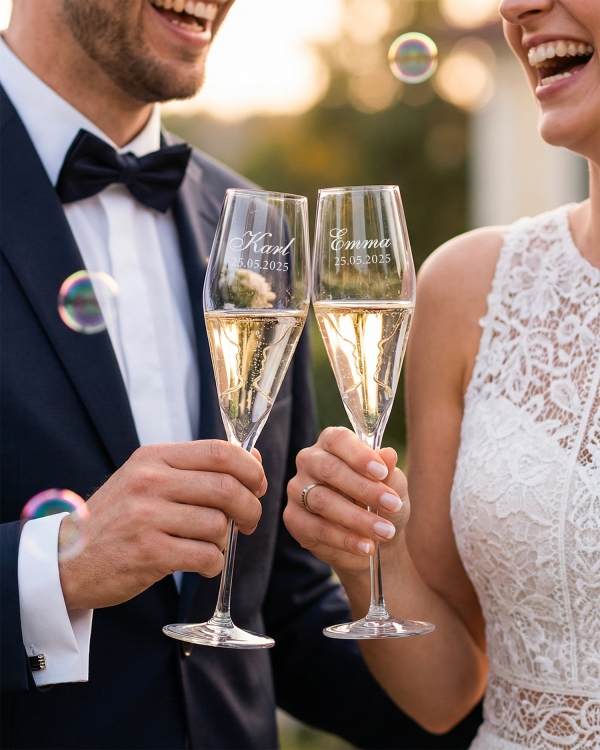 Smukke champagneglas med personlig gravering