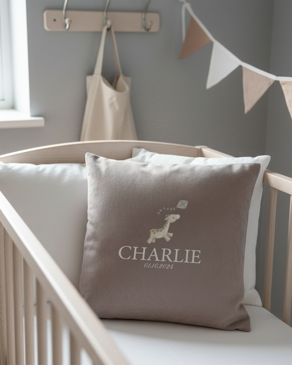 Børnepuder med dyremotiv og navn