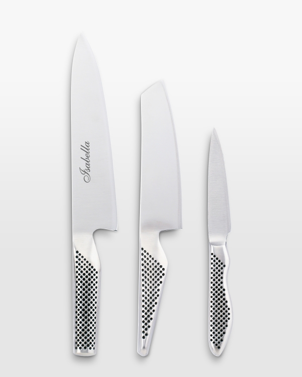 Knivsæt fra global med personlig gravering - perfekt eksamensgave