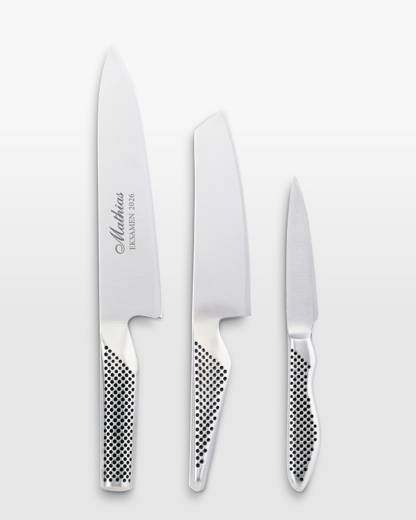 Knivsæt fra global med personlig gravering - perfekt eksamensgave