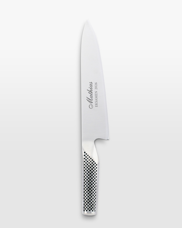 Kokkekniv fra global med personlig gravering - perfekt dimissionsgave