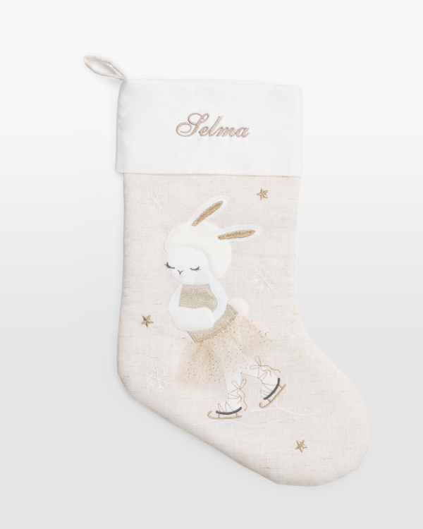Beige julstrømpe med navn