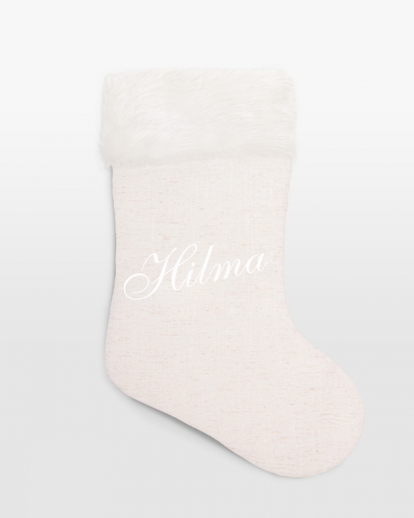 beige julstrømpe med navn