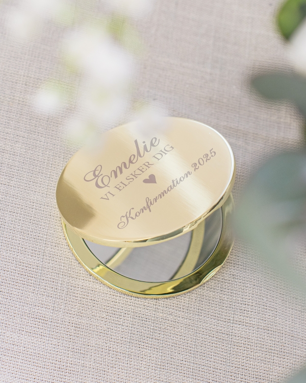 Lommesspejl med gravering, Guld